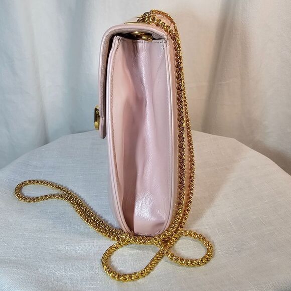 Vintage Frenchy of California Pink Leather Shoulder Bag Purse w Gold Chain Strap - Picture 9 of 9
